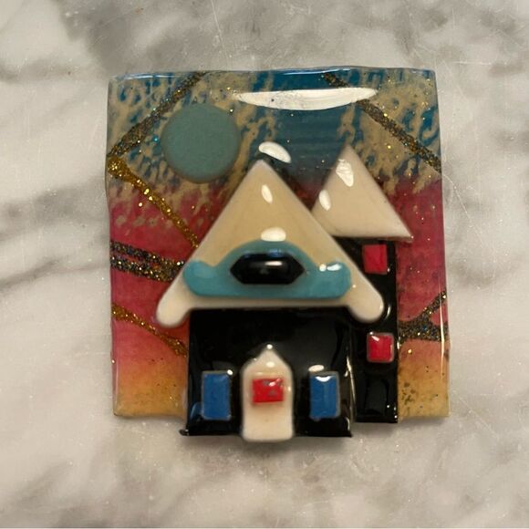 Vintage House Pins by Lucinda Handmade Square Brooch Pin - Picture 1 of 2